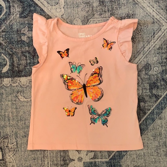 Epic Threads Other - Epic Threads Pink Sequin Butterfly Shirt Size 3T